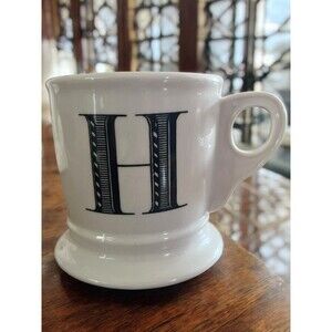 Anthropologie Initial "H" Ceramic Coffee Cup Mug Personalized Letter White Black